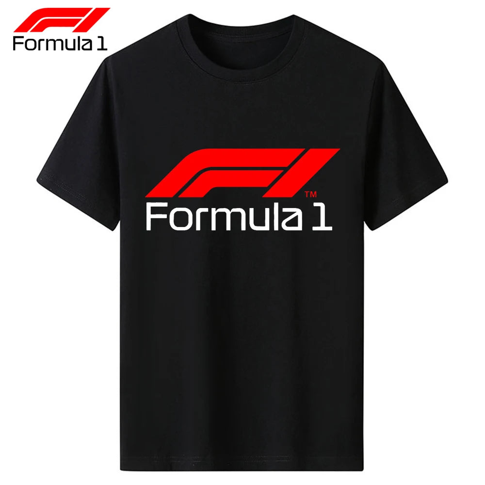 Black official Formula 1 t-shirt with red and white Formula 1 logo on front
