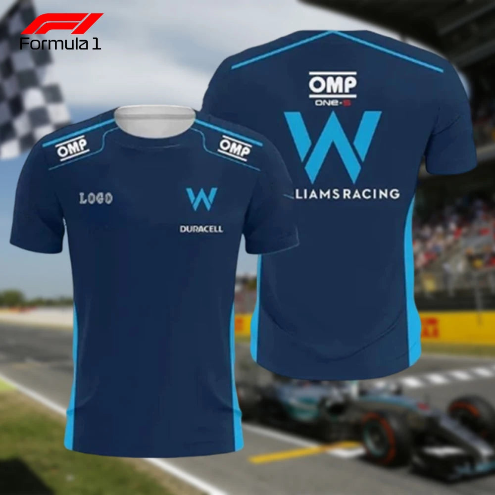 Blue 2025 F1 t-shirt with Williams Racing logos and OMP branding from My Store