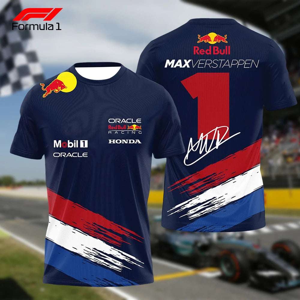 Red Bull Racing Verstappen shirt navy blue with racing logos and number one design