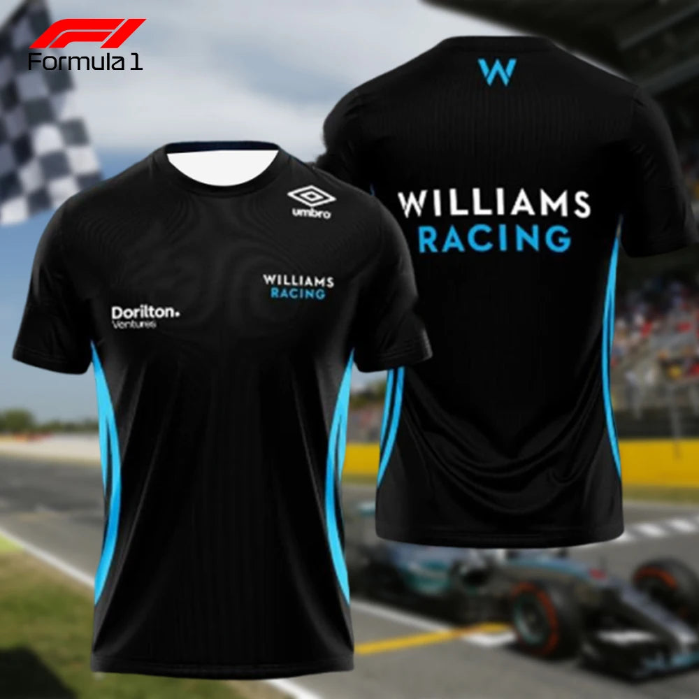 Williams Racing 2025 F1 t-shirt in black with blue accents and sponsor logos by Umbro