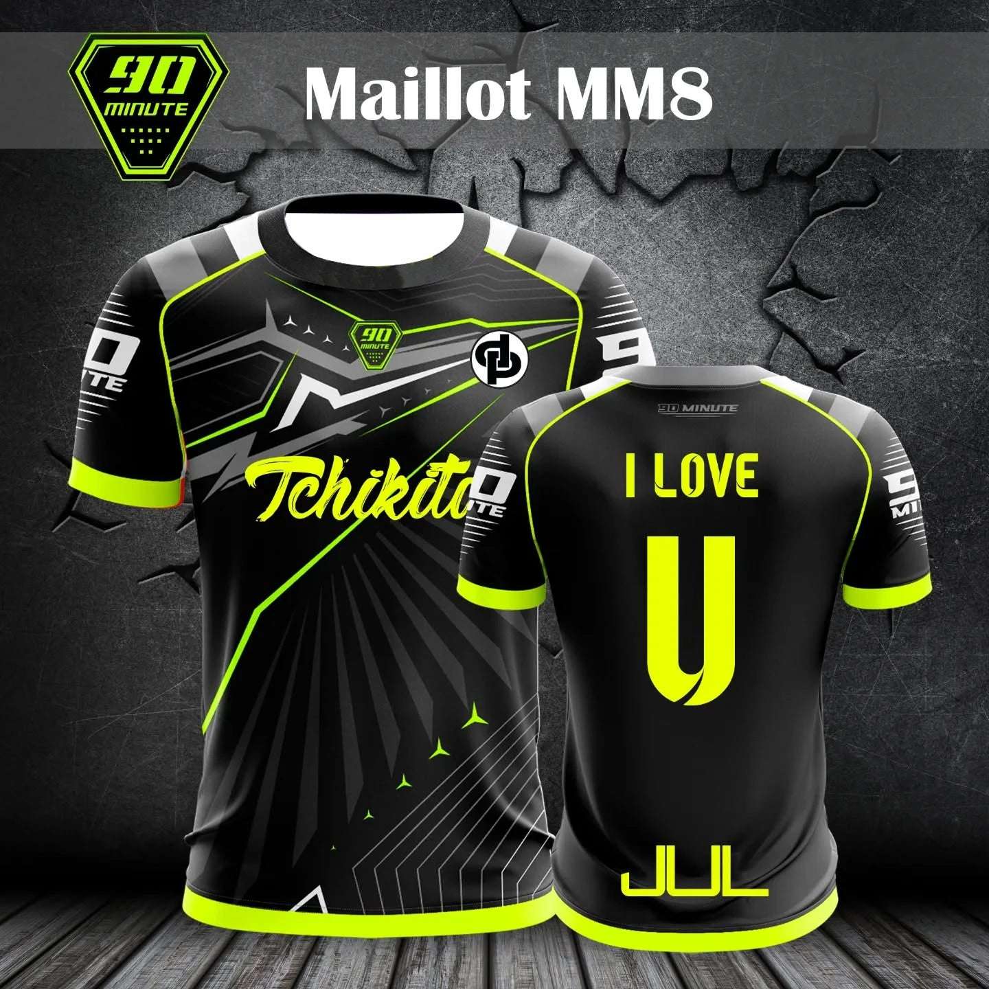 Black and neon yellow Formula 1 graphic tee with modern geometric design and bold lettering front and back