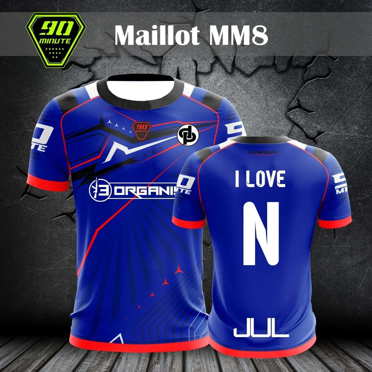 Blue Formula 1 graphic tee with red accents and sponsor logos displayed front and back