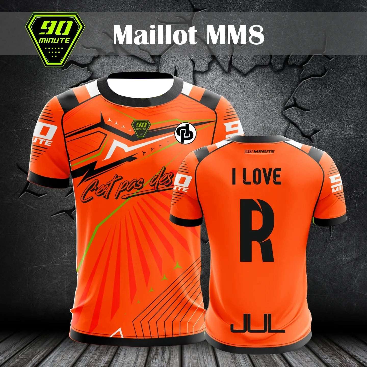 Bright orange Formula 1 graphic tee with black and white accents and bold racing design