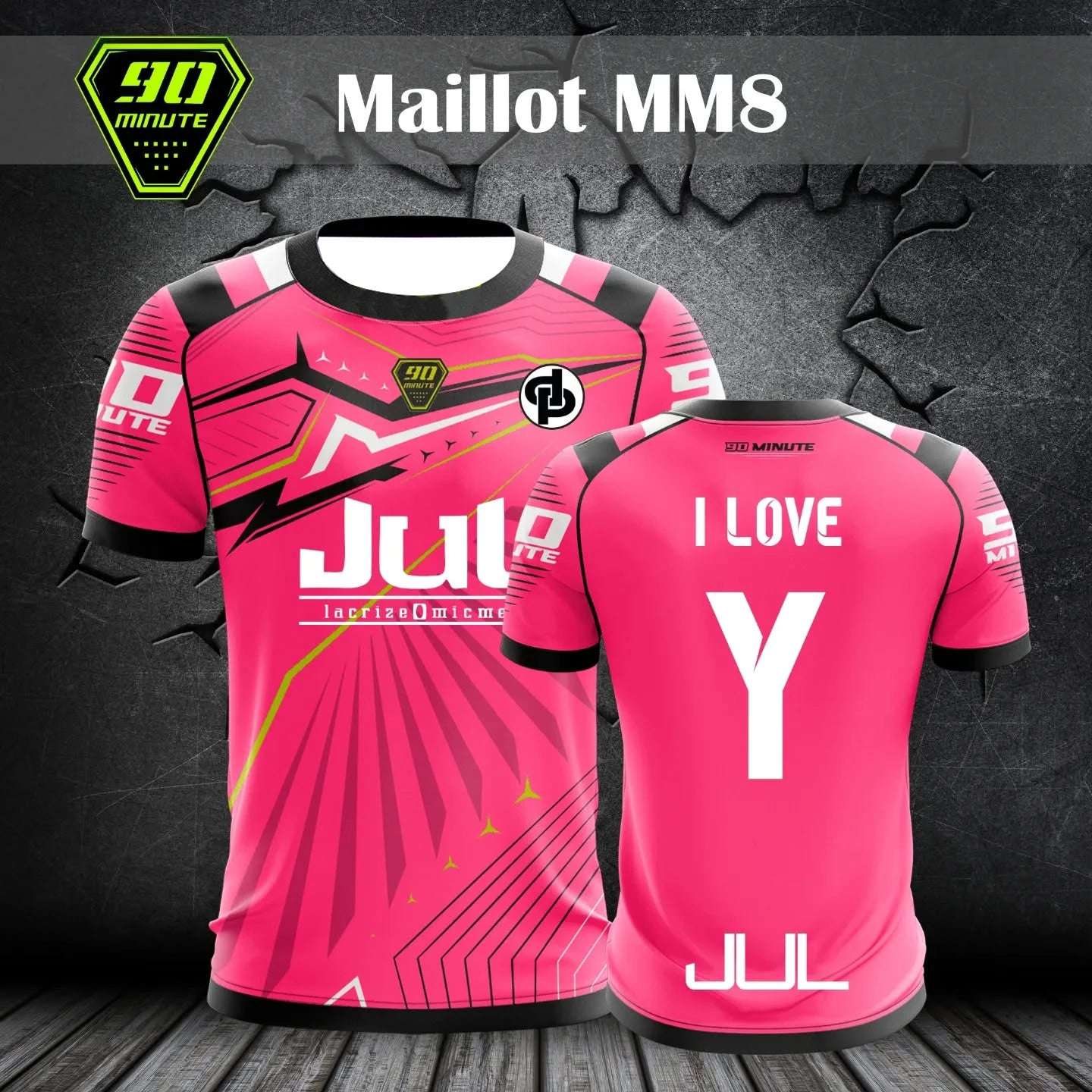 Pink Formula 1 graphic tee with bold black and white accents featuring modern racing design