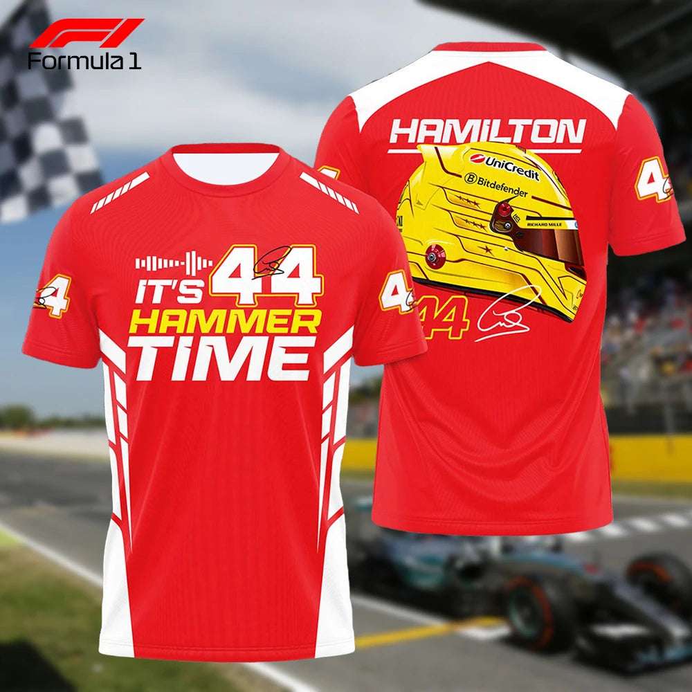 Ferrari Lewis Hamilton t-shirt in red with racing helmet graphic and number 44 design