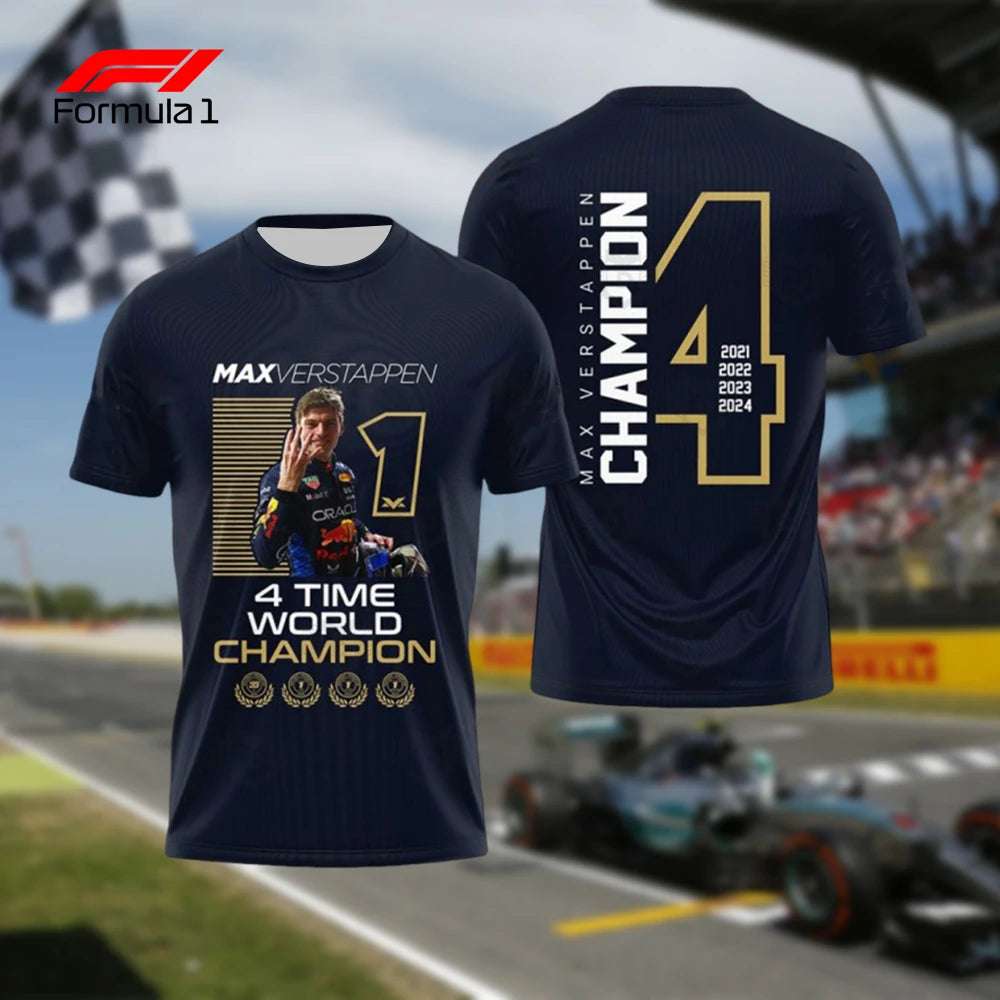 2025 Verstappen special edition shirt with 4 time world champion design in navy blue