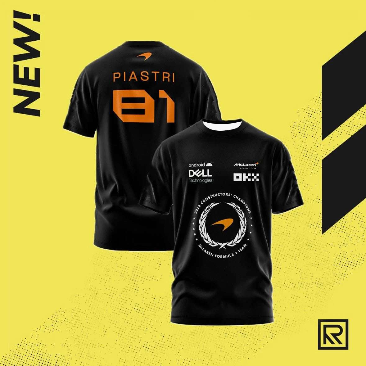 Black F1 McLaren Racing Team shirt with Piastri 31 and sponsor logos on front and back