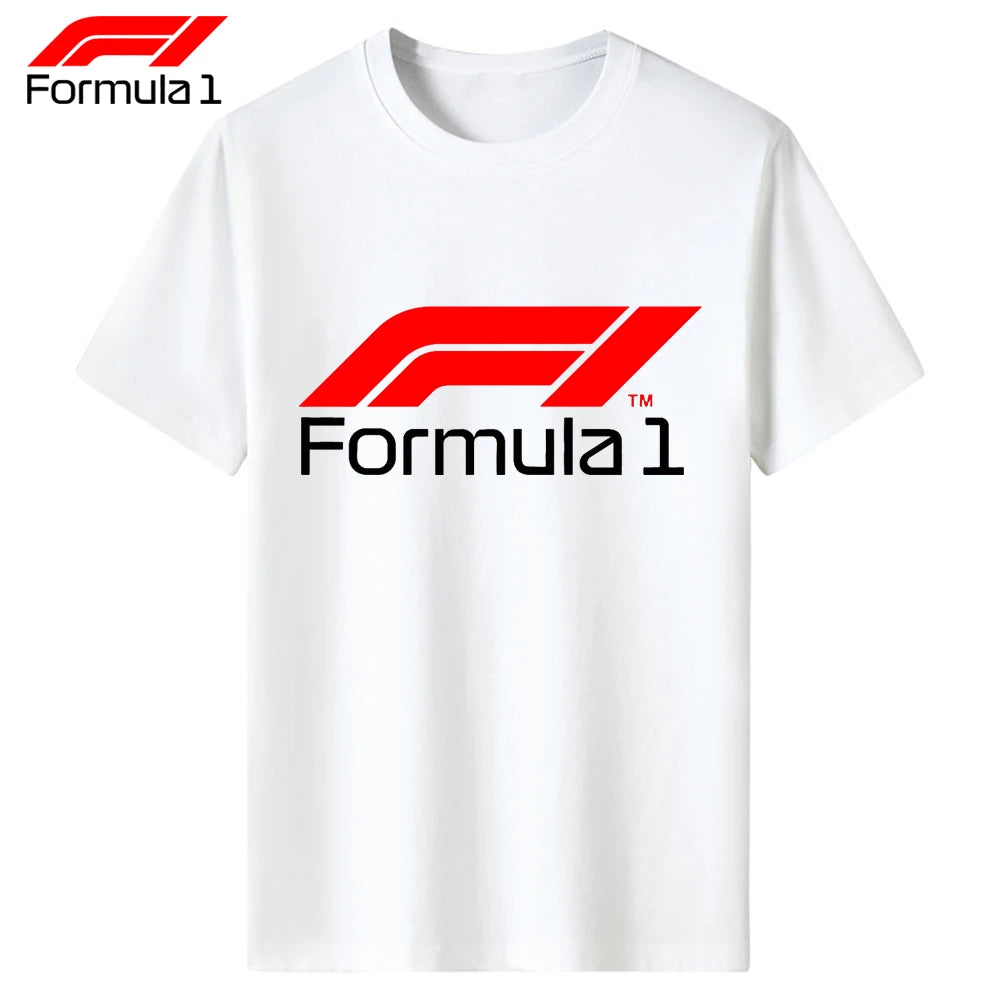 White official Formula 1 t-shirt with red and black Formula 1 logo on front