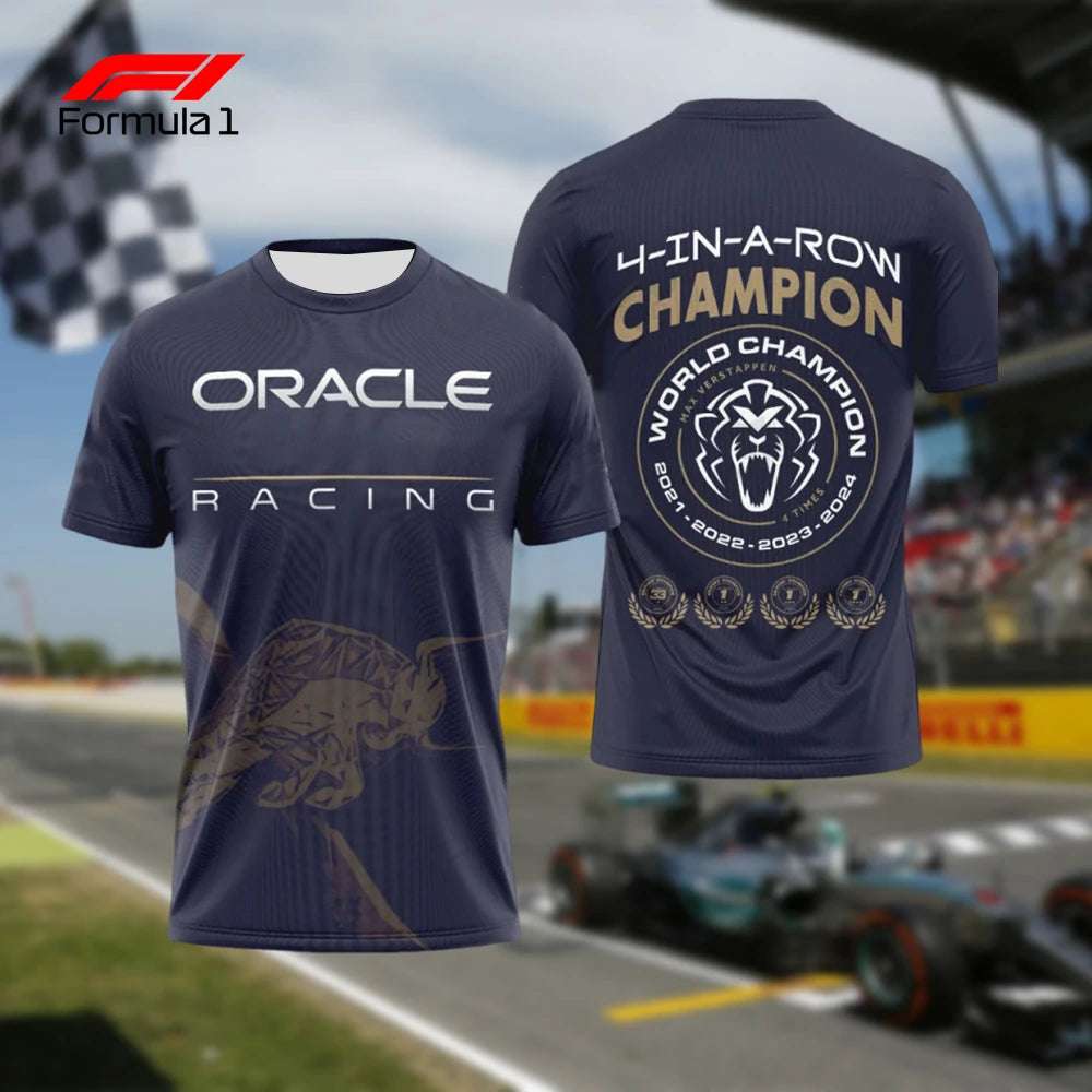 2025 Verstappen special edition shirt in navy blue with Oracle Racing logo and championship design